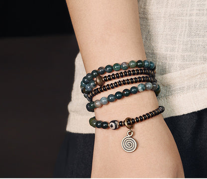 Agate & Brass Multi-Layer Beaded Bracelet – Retro Ethnic Unisex Jewelry