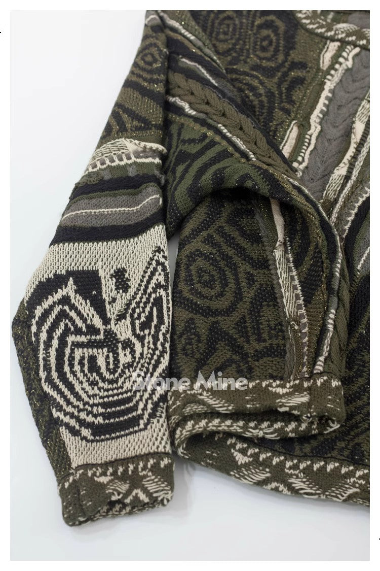Japanese retro dark green maze knitted sweater pullover thickened