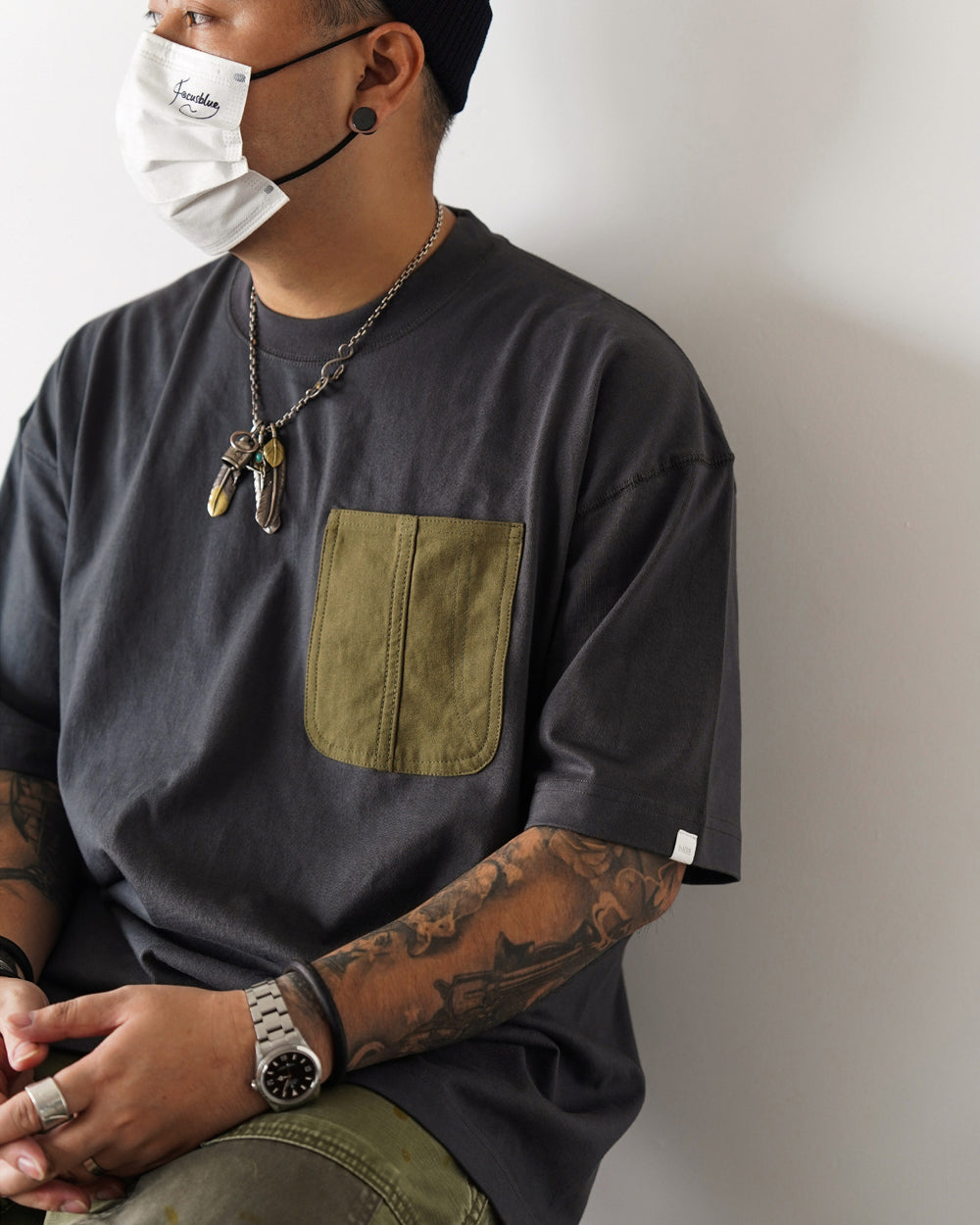 Japanese Workwear Military Pocket Tee – Unisex Loose Short Sleeve T-Shirt