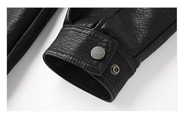American Vintage Pebbled Leather Moto Jacket – Oversized Stand Collar Men's Coat