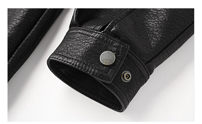 American Vintage Pebbled Leather Moto Jacket – Oversized Stand Collar Men's Coat