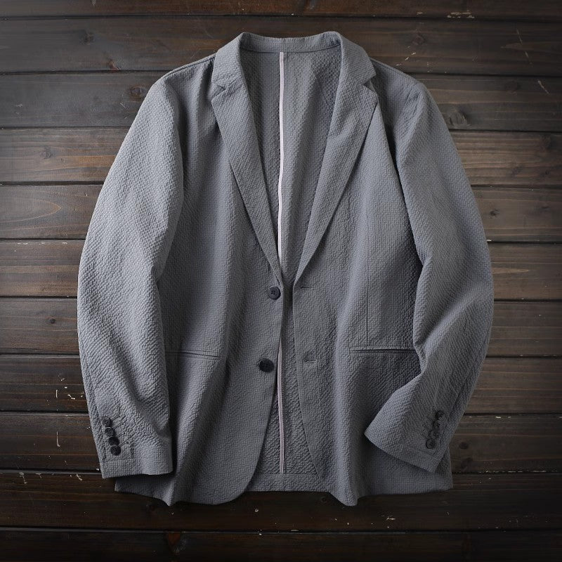 Italian single! Light luxury high-end anti-wrinkle fabric! Spring and summer men's seersucker sunscreen small suit jacket