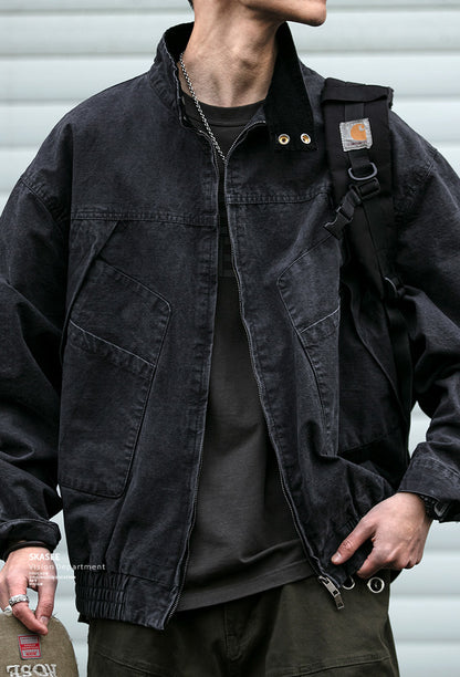 Japanese Retro Deconstructed Stand Collar Hunting Cargo Jacket – Loose Drop Shoulder for Men | Japanese vintage | yamalin clothes | Yamalinclothes