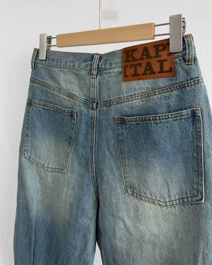 Washed Heavy Duty Jeweled Denim Jeans – Flared & Straight Leg 100% Cotton Streetwear – Japanese vintage | yamalin clothes | Yamalinclothes