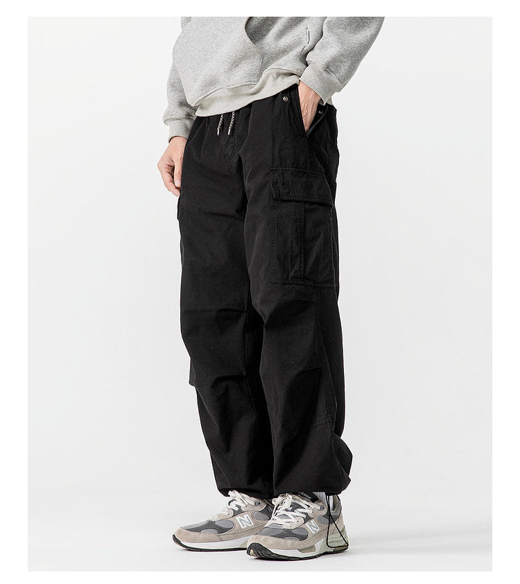 Heavyweight Washed Cargo Pants – Loose Straight Leg Men's Workwear Trousers