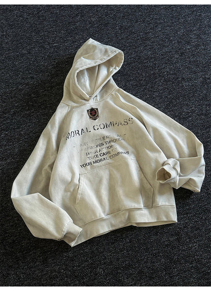 Heavyweight Washed Letter Print Hoodie – Vintage Loose Unisex