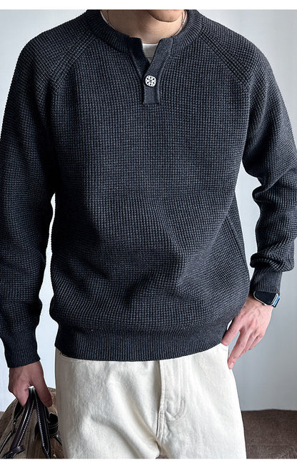 590G Anti-Pilling Henry Collar Button Knit Sweater – Japanese Loose Unisex – Sweater pullover | japanese streetwear | vintage workwear | unisex | Yamalinclothes