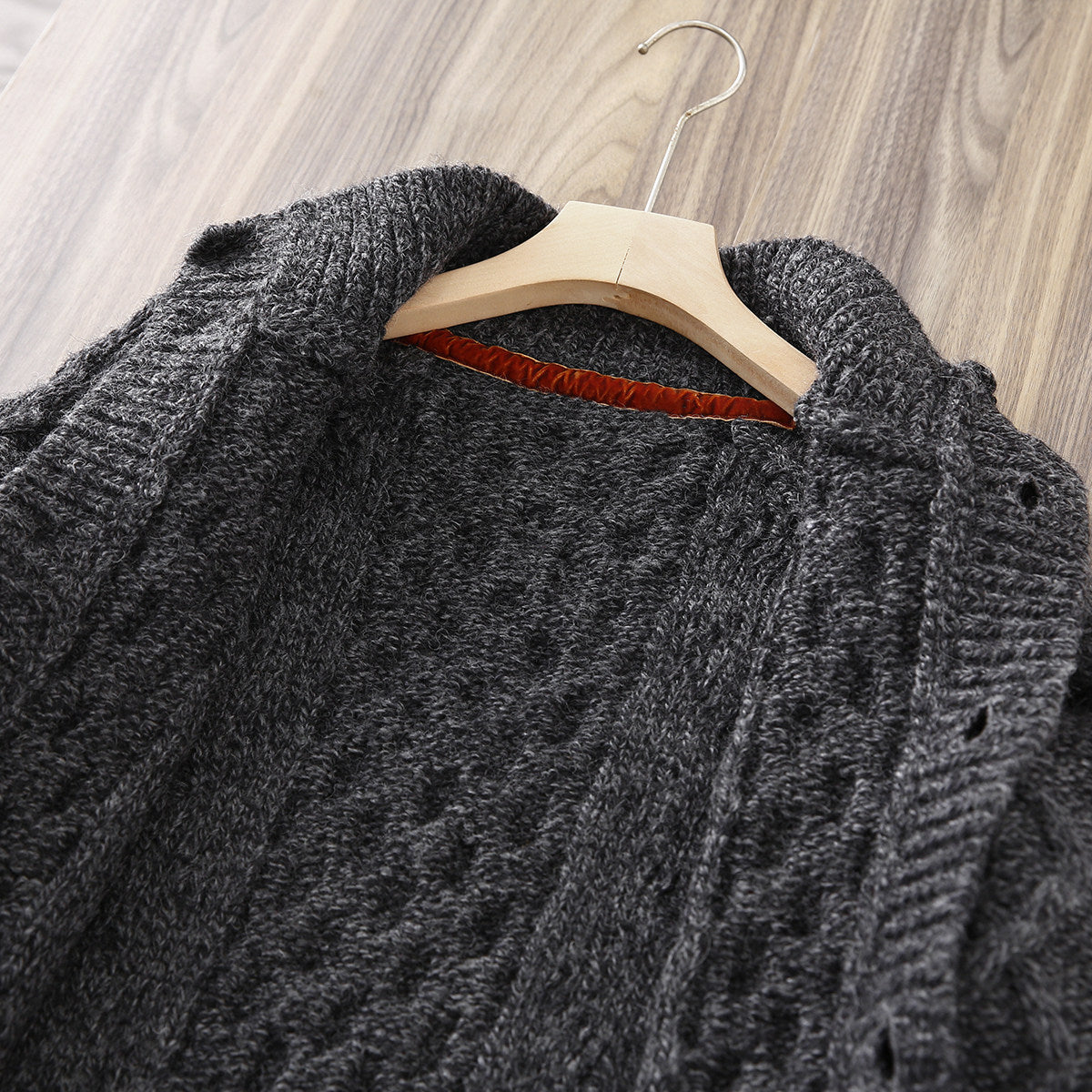 80% Wool Cable Knit Cardigan – Men's Stand Collar Raglan Sleeve Sweater