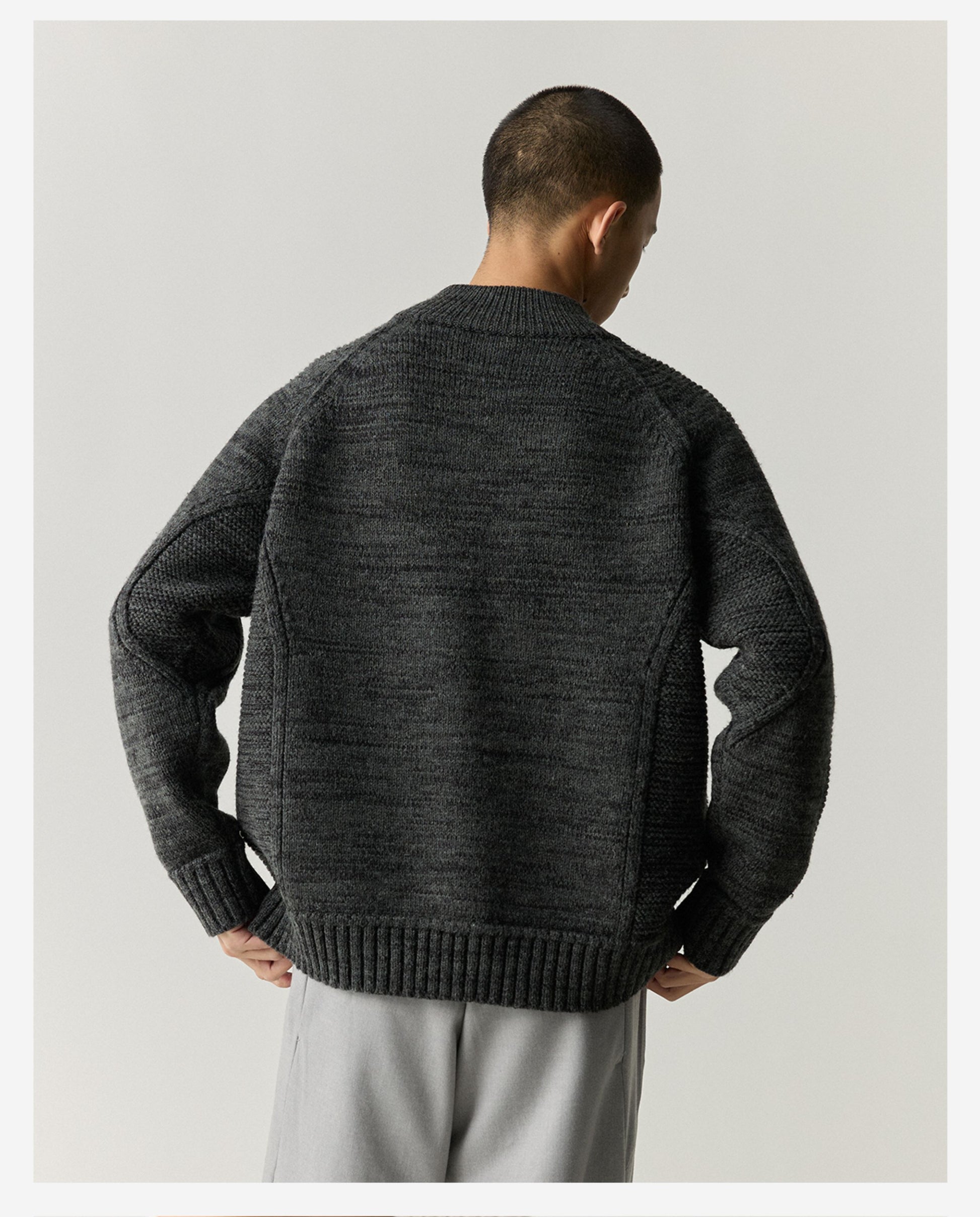 Merino Wool Blend Zip Cardigan – Heavyweight Panel Knit Coat – Japanese vintage | yamalin clothes | Yamalinclothes