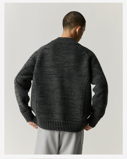 Merino Wool Blend Zip Cardigan – Heavyweight Panel Knit Coat – Japanese vintage | yamalin clothes | Yamalinclothes
