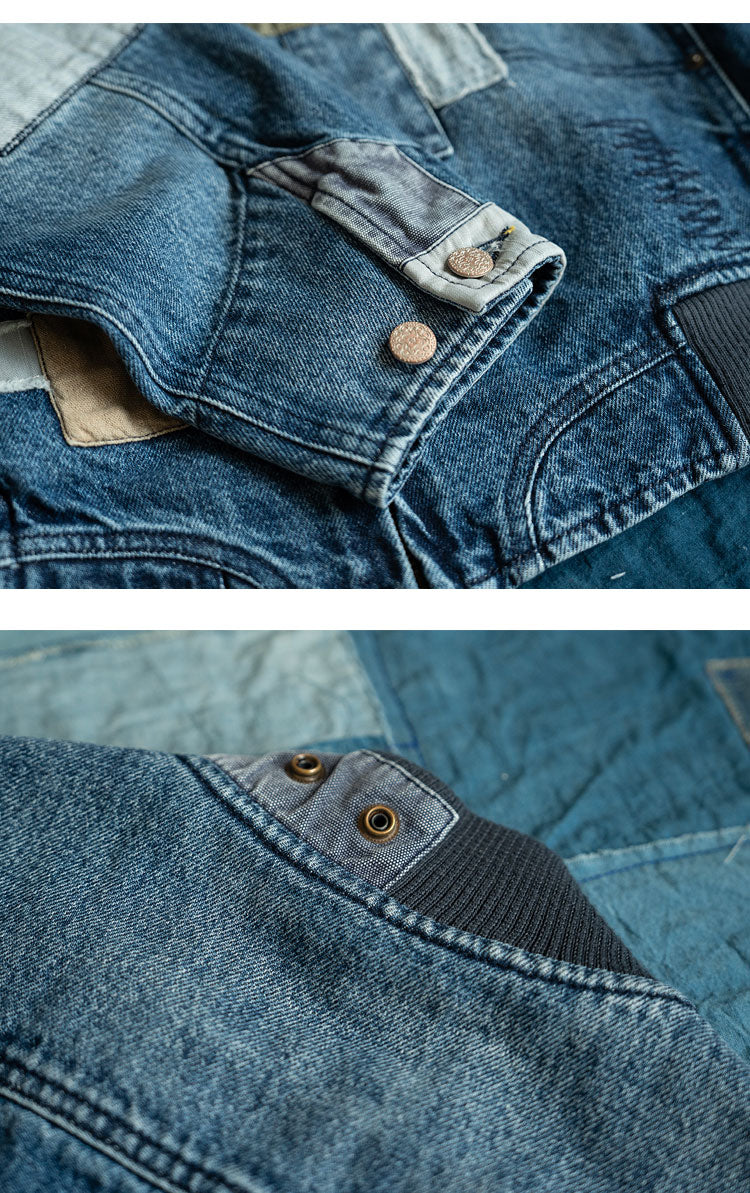 Hand-Embroidered Washed Old Denim Jacket – Patch Detail (Unisex)