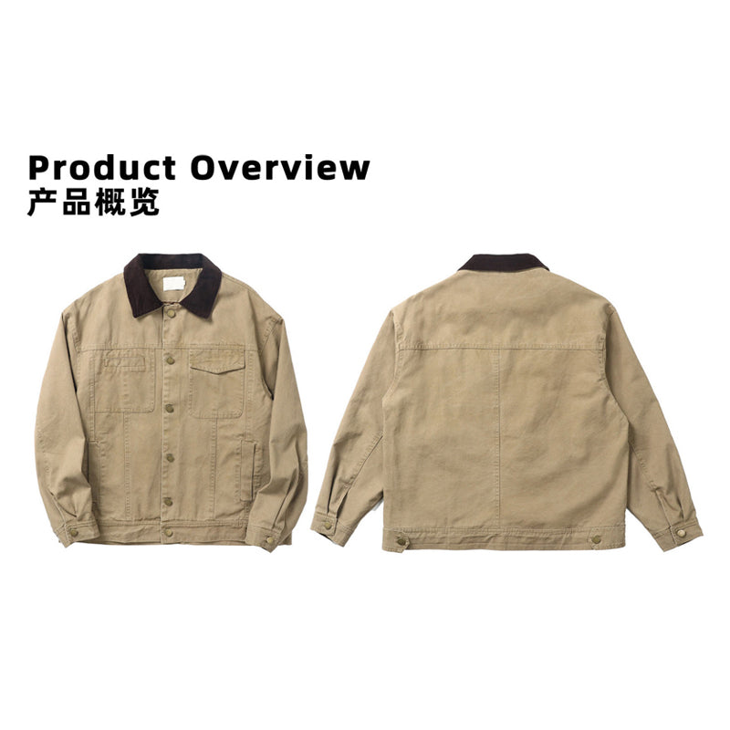 {{ American Vintage Detroit Cargo Jacket – Washed Canvas Contrast Lapel Loose Fit for Men – Japanese vintage | yamalin clothes | Yamalinclothes }}