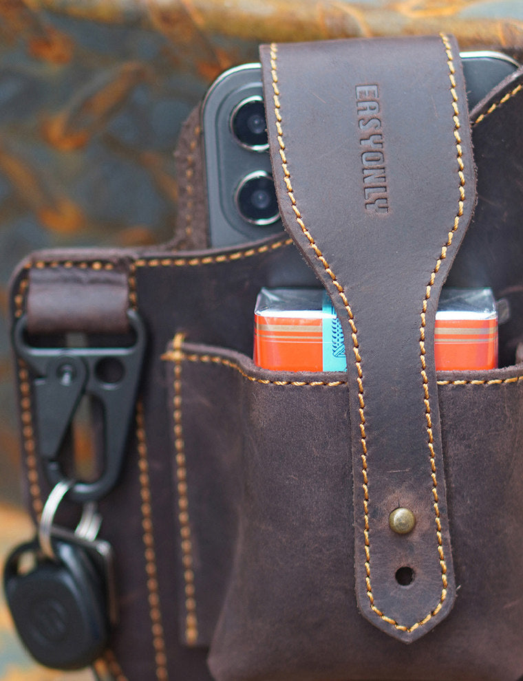 Crazy Horse Leather Phone Waist Bag – Retro Men's Belt Bag