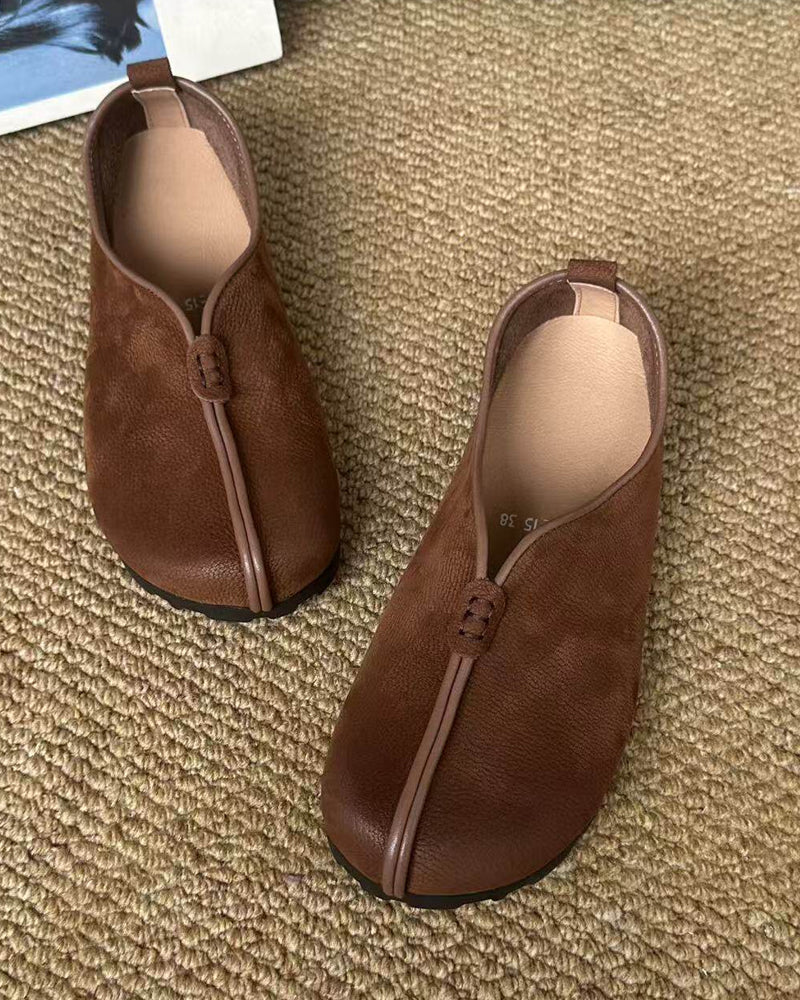 Handmade Artisan Leather Monk Strap Flats – Cotton Linen Style Women's Casual Shoes
