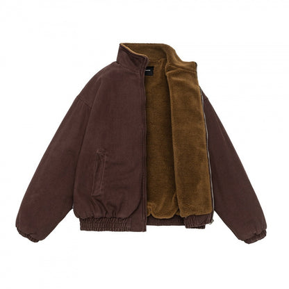 Sherpa-Lined Jacket – Stand Collar & Relaxed Fit | Yamalinclothes