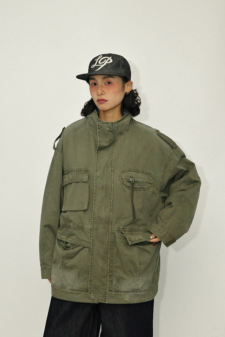 Washed M65 Cargo Jacket – Oversized Military Vintage Coat