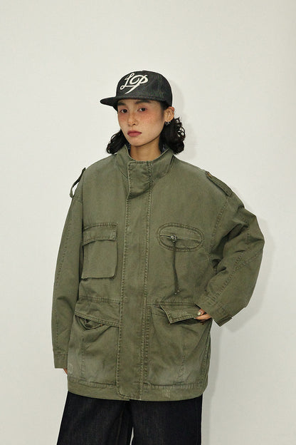 Washed M65 Cargo Jacket – Oversized Military Vintage Coat