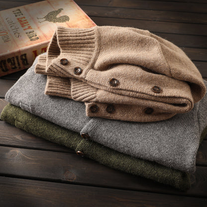 Alpaca Wool Blend Stand-Collar Knit Cardigan – Thickened Oversized Unisex