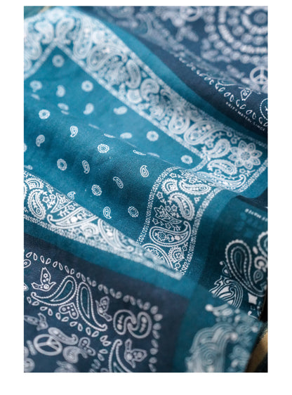 Japanese Paisley Patchwork Scarf – Cotton Linen Double-Layer Wrap