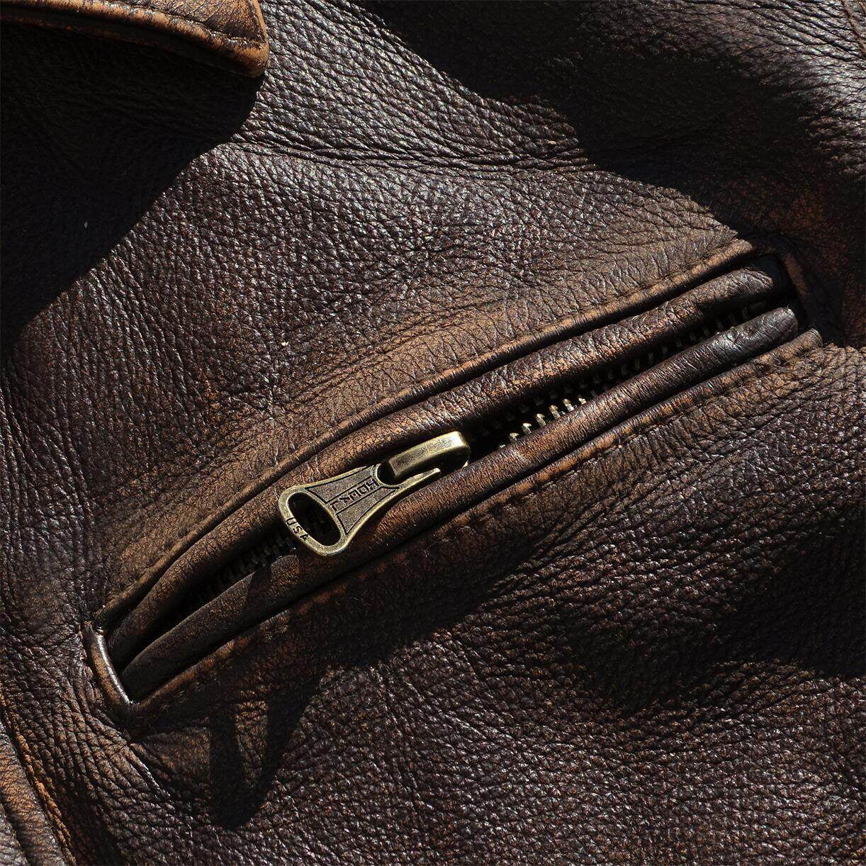 Stone-Washed Distressed Cowhide Leather Jacket – Men's American Retro Cargo Coat