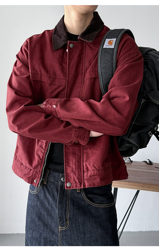 Cotton Canvas Jacket – Washed Red & Corduroy Collar | Yamalinclothes