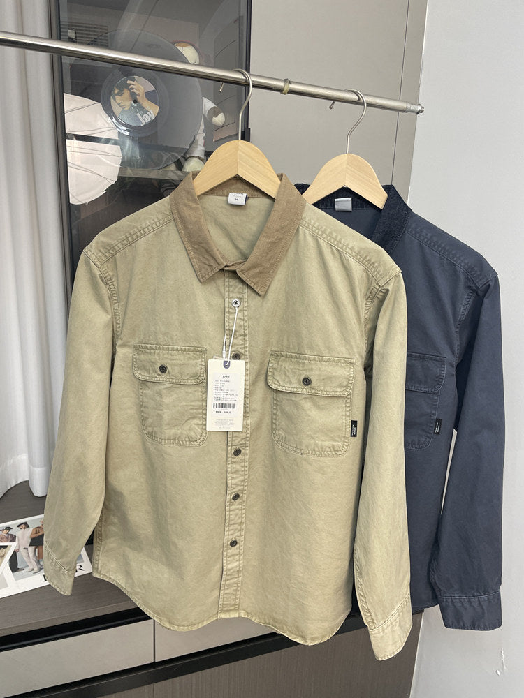 Contrast Stitch Lapel Cotton Shirt – American Retro Workwear Pocket Unisex – Coats Jackets | japanese streetwear | vintage workwear | unisex | Yamalinclothes