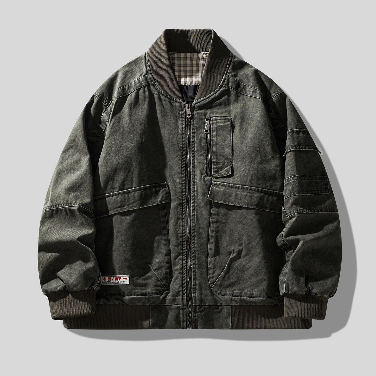 Retro Heavy Cotton Cargo Baseball Jacket – Men's Loose American Workwear