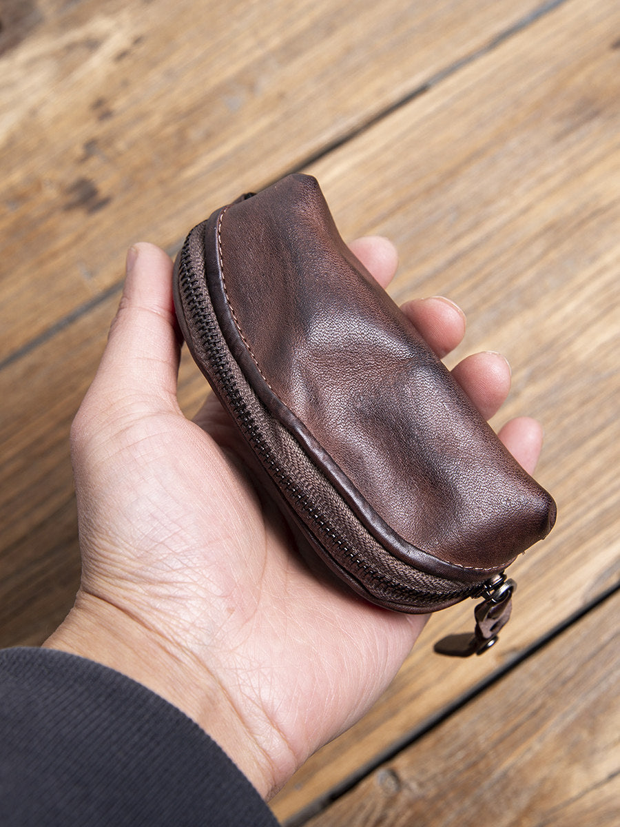 Handmade Top-Grain Cowhide Key Case – Vintage Mini Leather Coin Purse