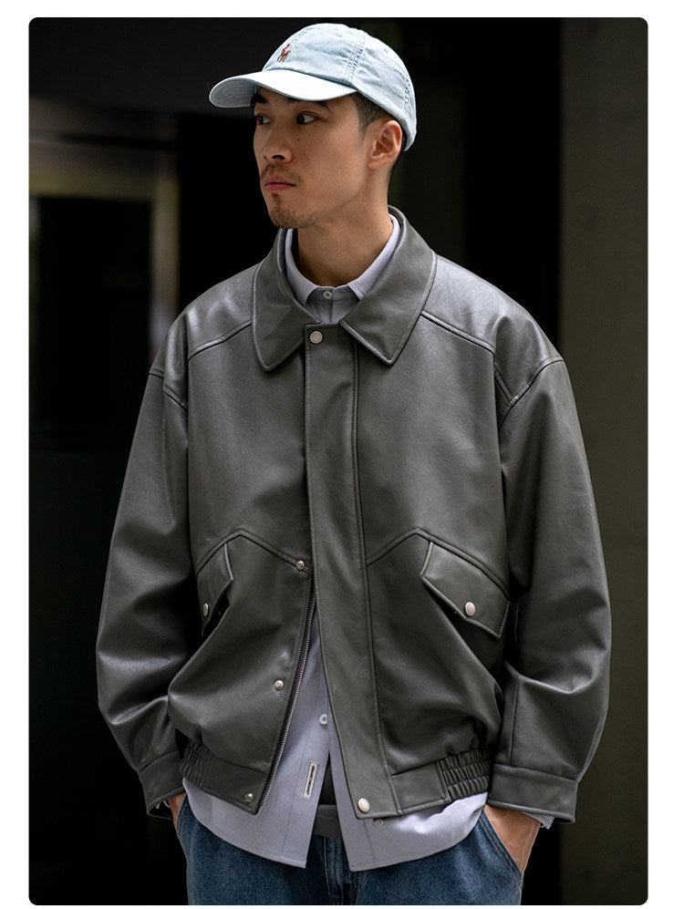 Japanese PU Leather Fleece-Lined Jacket – Men's Oversized Winter Coat – Japanese vintage | yamalin clothes | Yamalinclothes