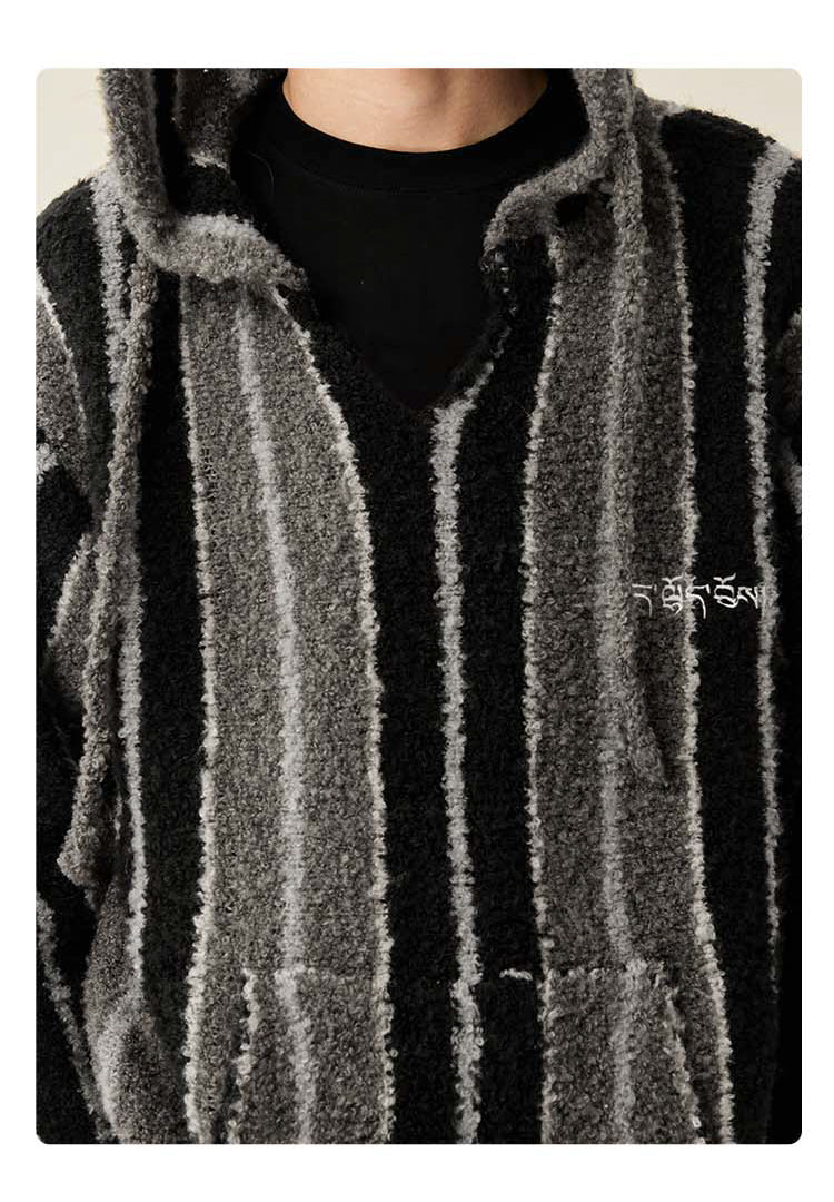 Medria Unisex Retro Striped Hoodie - Wool Blend Tibetan Style Lazy Knit Jacket