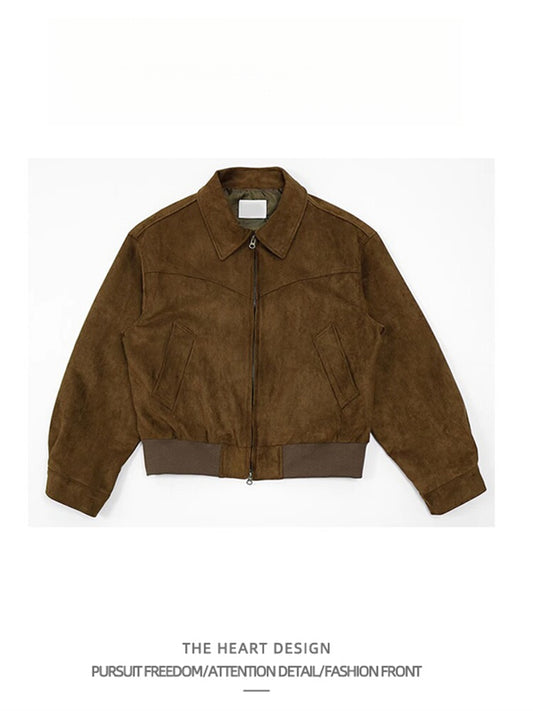 Autumn Winter Retro High Street Suede Short Jacket Men Thickened Stylish Versatile Motorcycle Lapel Flight Casual Jacket