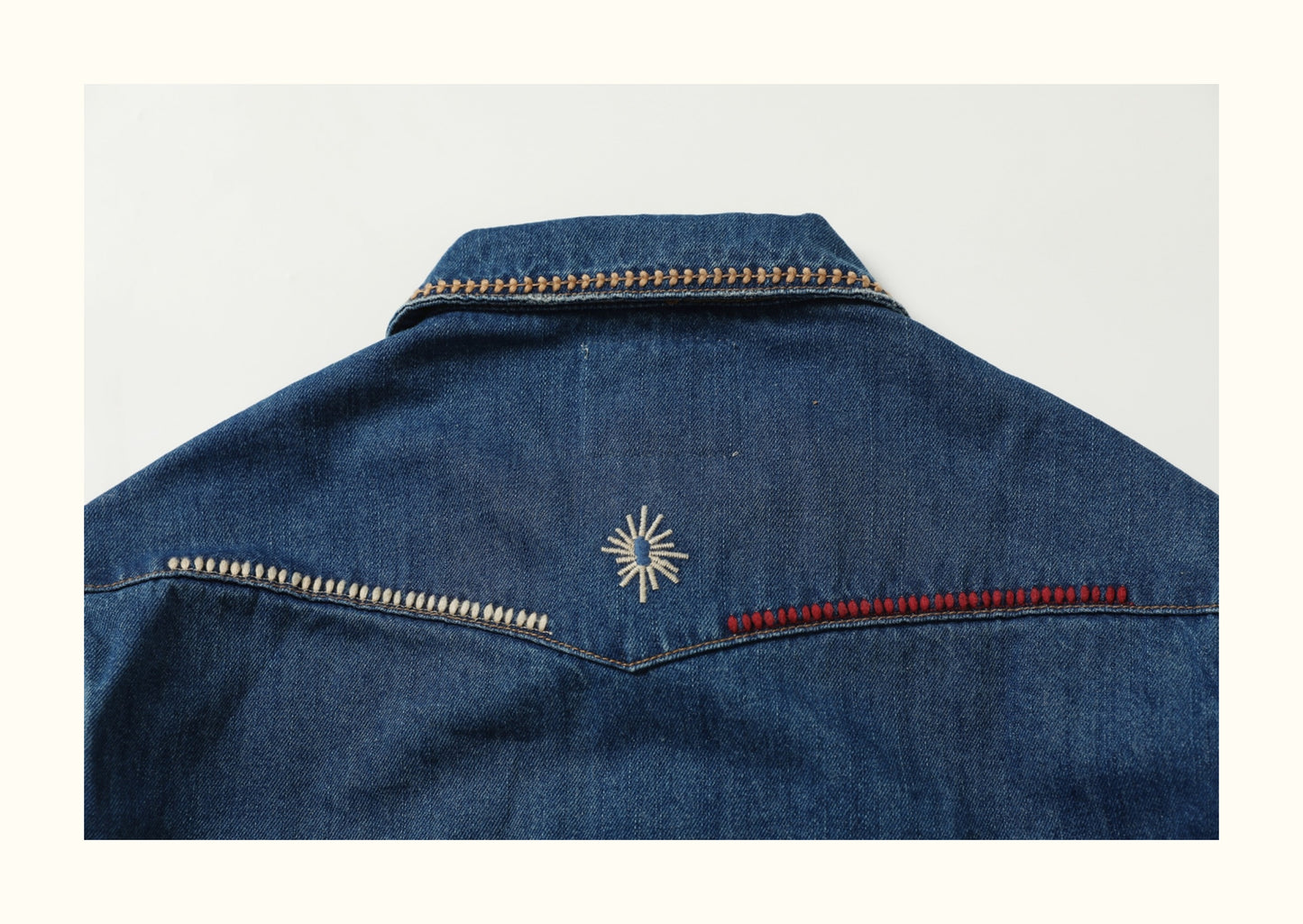 AMI Vintage Distressed Japanese-Style Denim Jacket – Heavy-Duty Embroidered Coat for Men