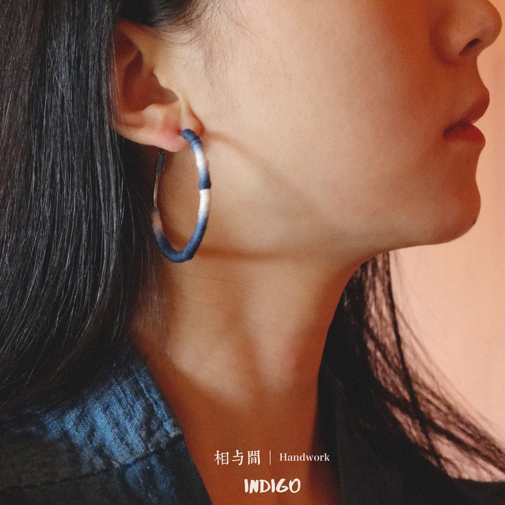 Original Earrings Handmade Blue Dye Plant-Dyed Cotton Thread Niche Geometric Circle High-End Earrings