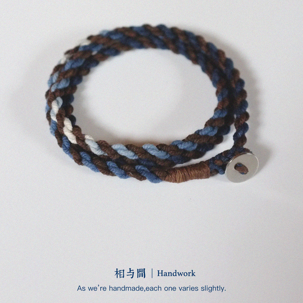 Original Four-Strand Weaving Blue Dye + Persimmon Dye Bracelet Cotton Linen Niche Couple Retro Multi-Hoop Bracelet