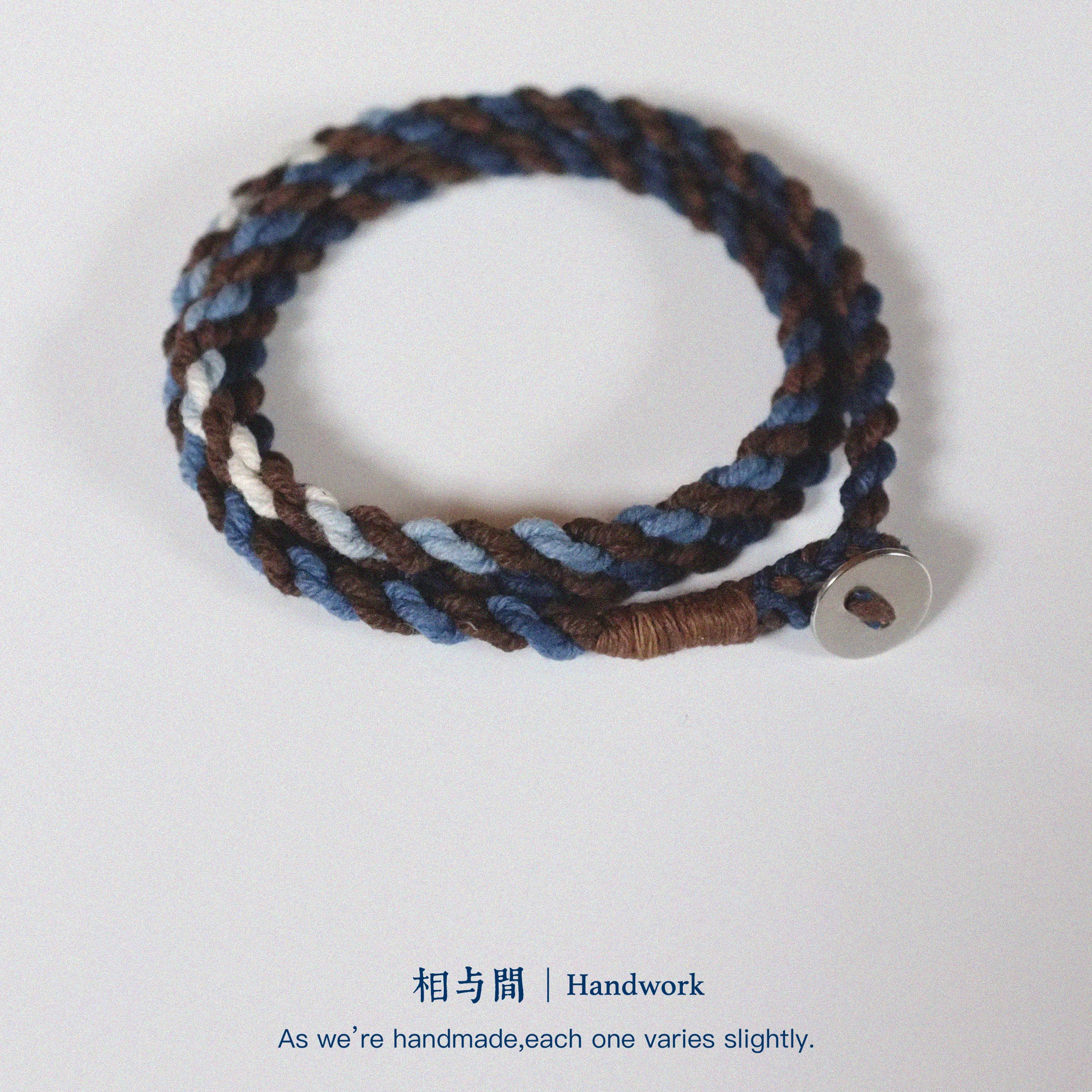 Original Four-Strand Weaving Blue Dye + Persimmon Dye Bracelet Cotton Linen Niche Couple Retro Multi-Hoop Bracelet