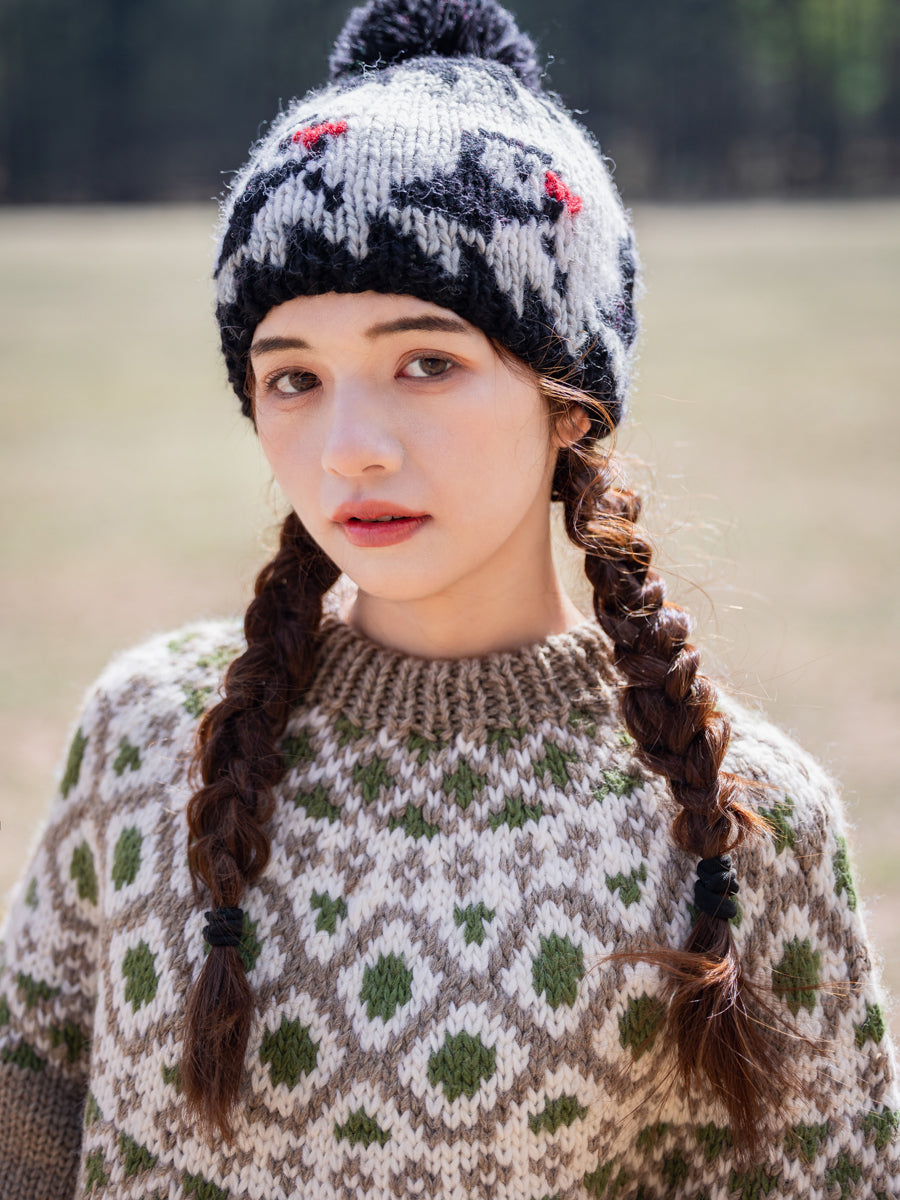 Handmade Iceland Sweater for Women Pullover Light Brown Thick Loose Nordic Retro Wide Knit College Style Travel Photography Niche