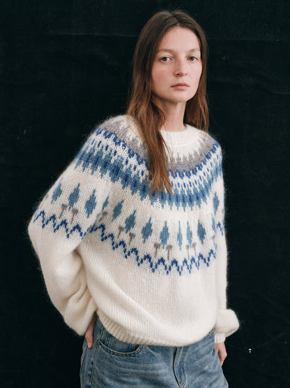 Shyshy Women's Mohair Fair Isle Sweater - High-End Color Block Loose Pullover