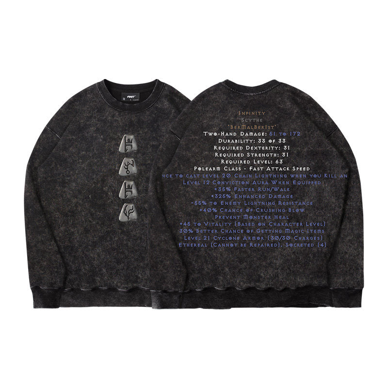 TEE7 Diablo Rune Mystery Crewneck Sweatshirt - Vintage Washed Heavyweight Cotton (Unisex)