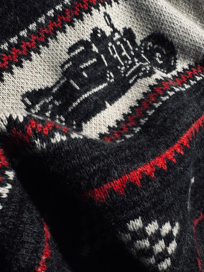 RRL Motorcycle Club Jacquard Cardigan – Heavy Retro Green Knit (Unisex)