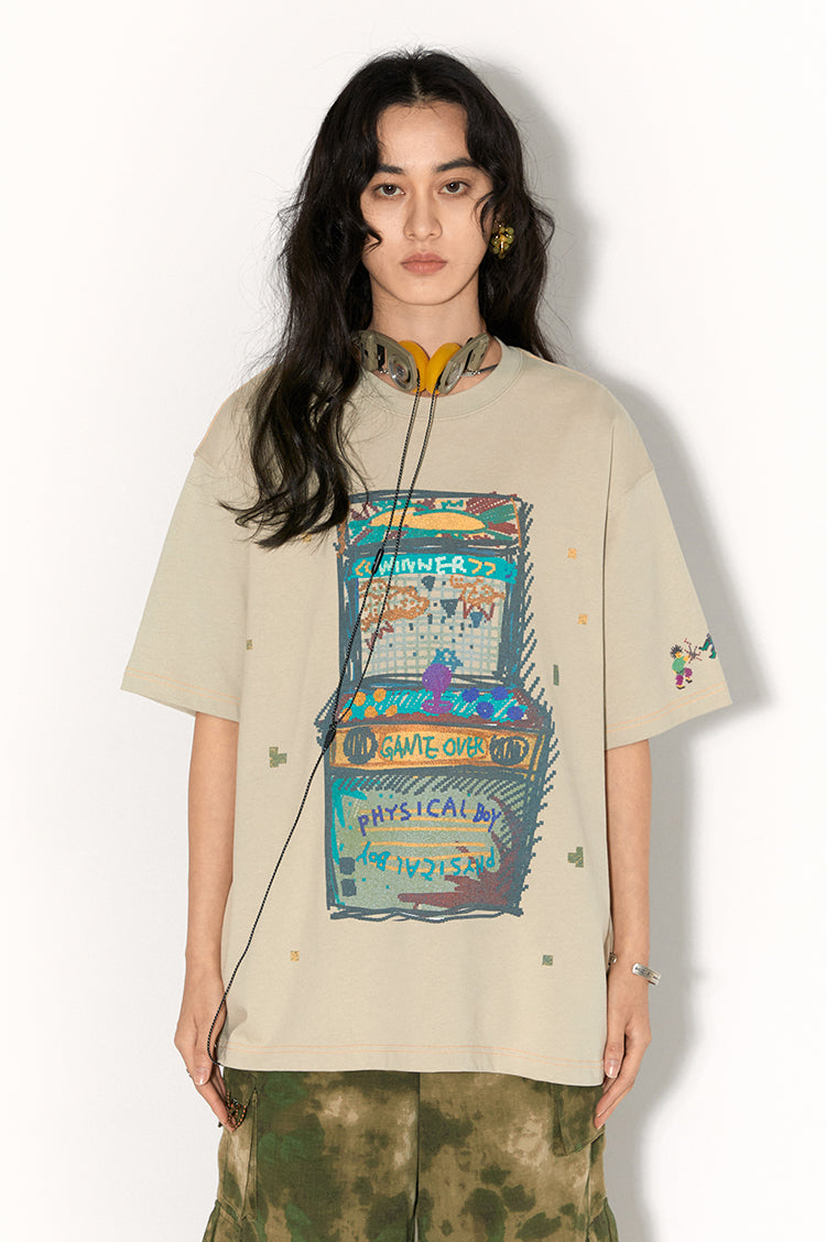 Game Machine Particle Hand-Painted Printed Loose Breathable Short-Sleeved T-shirt Summer