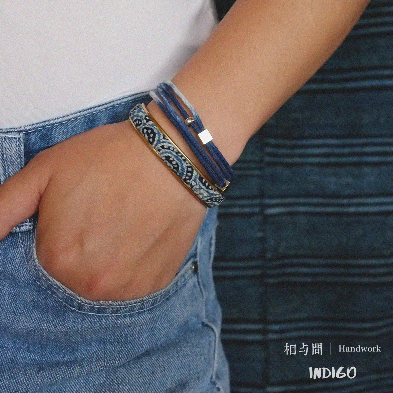 Original Design Multi-layer Blue Dyed Cotton Linen Bracelet 925 Silver Niche Tie-dye Intangible Cultural Heritage Handmade Couple Bracelet