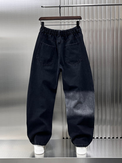 Men's 2025 Spring Japanese Retro Gradient Washed Jeans - Street Style Patchwork Straight Pants