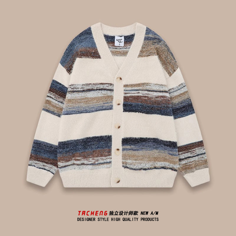 Retro Striped Cardigan Sweater – Simple Unisex Designer Knitwear