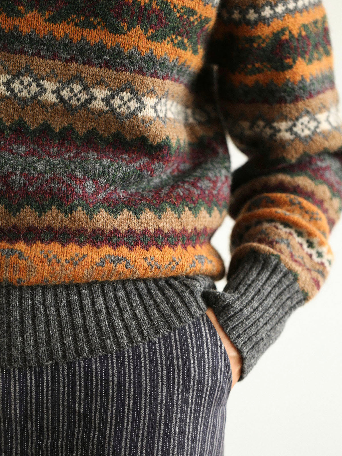 Vintage Floral Fair Isle Shetland Wool Sweater – Unisex Long Sleeve
