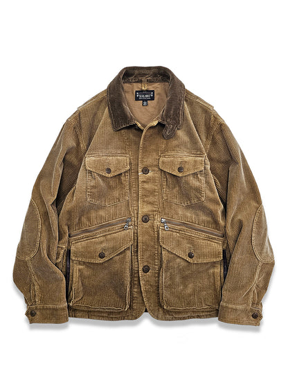 Corduroy Western Hunting Jacket for Men, Washed Multi-Pocket Outdoor Adventure Workwear Retro Windbreaker Jacket