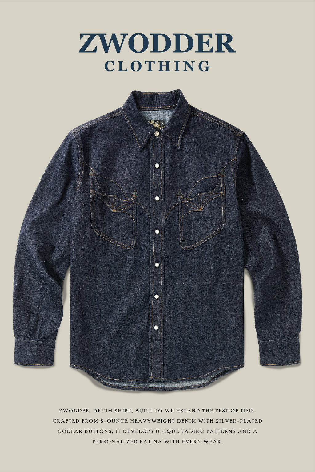 Zwodder Patchwork Leather & Denim Long-Sleeve Shirt – Vintage Americana Style