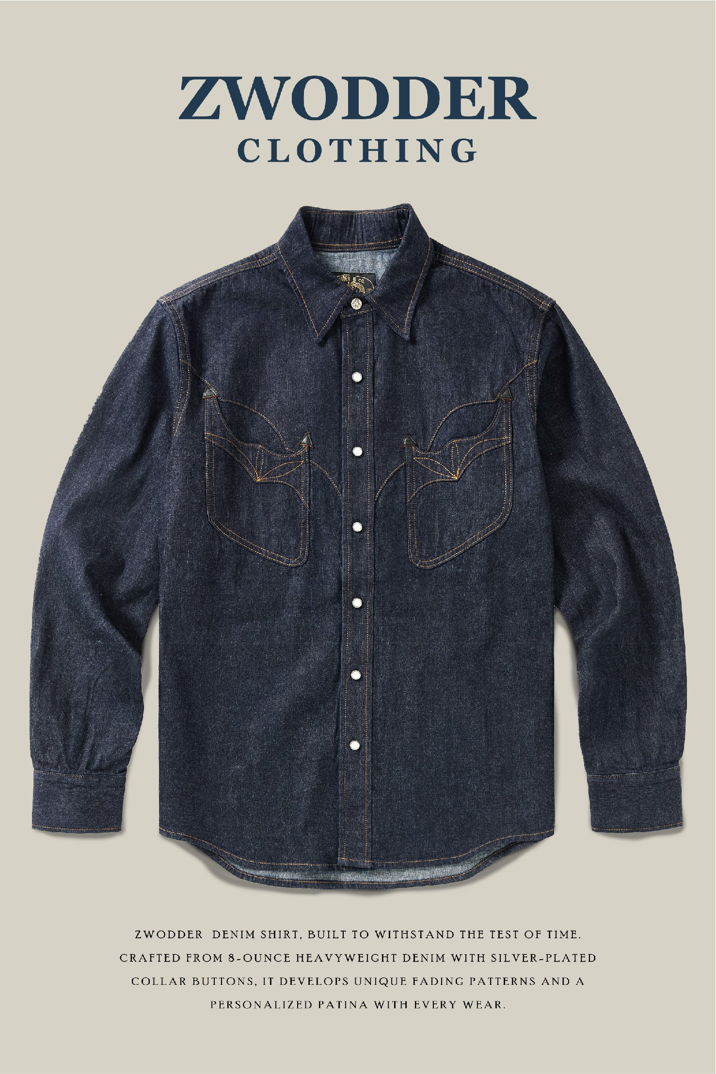 Zwodder Patchwork Leather & Denim Long-Sleeve Shirt – Vintage Americana Style