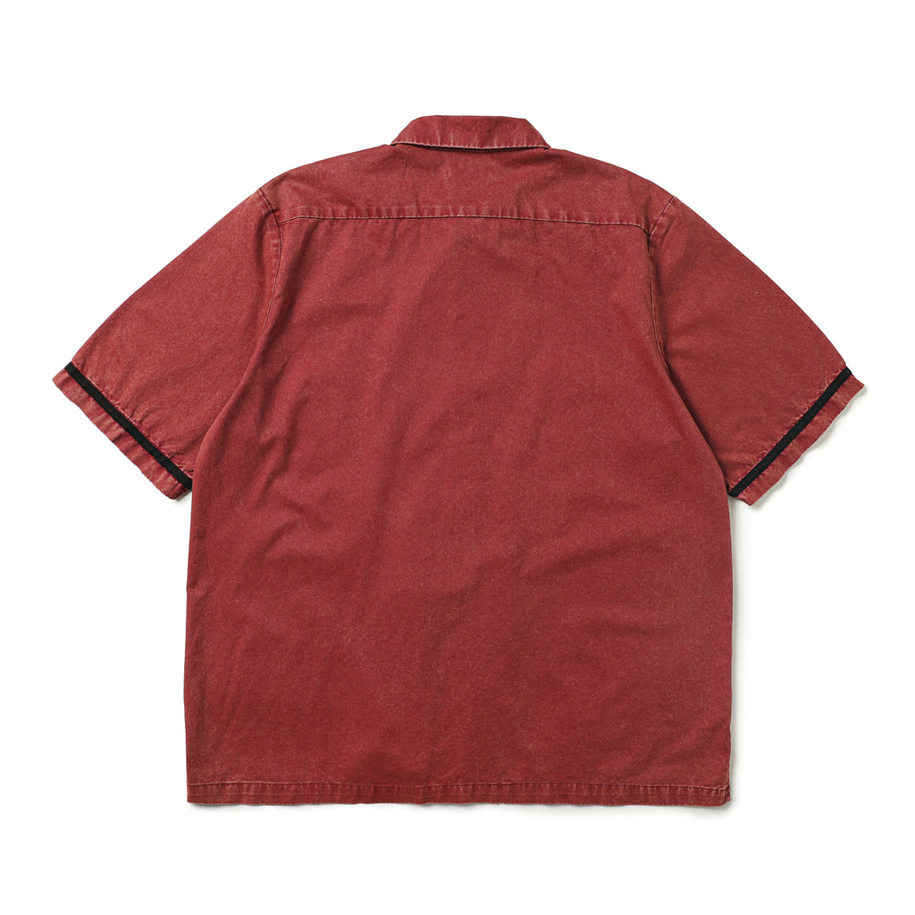 Heavy Washed Patch Embroidery Street Cotton Loose Shirt Men Skateboarding Street Dance Rust Red Short Sleeve
