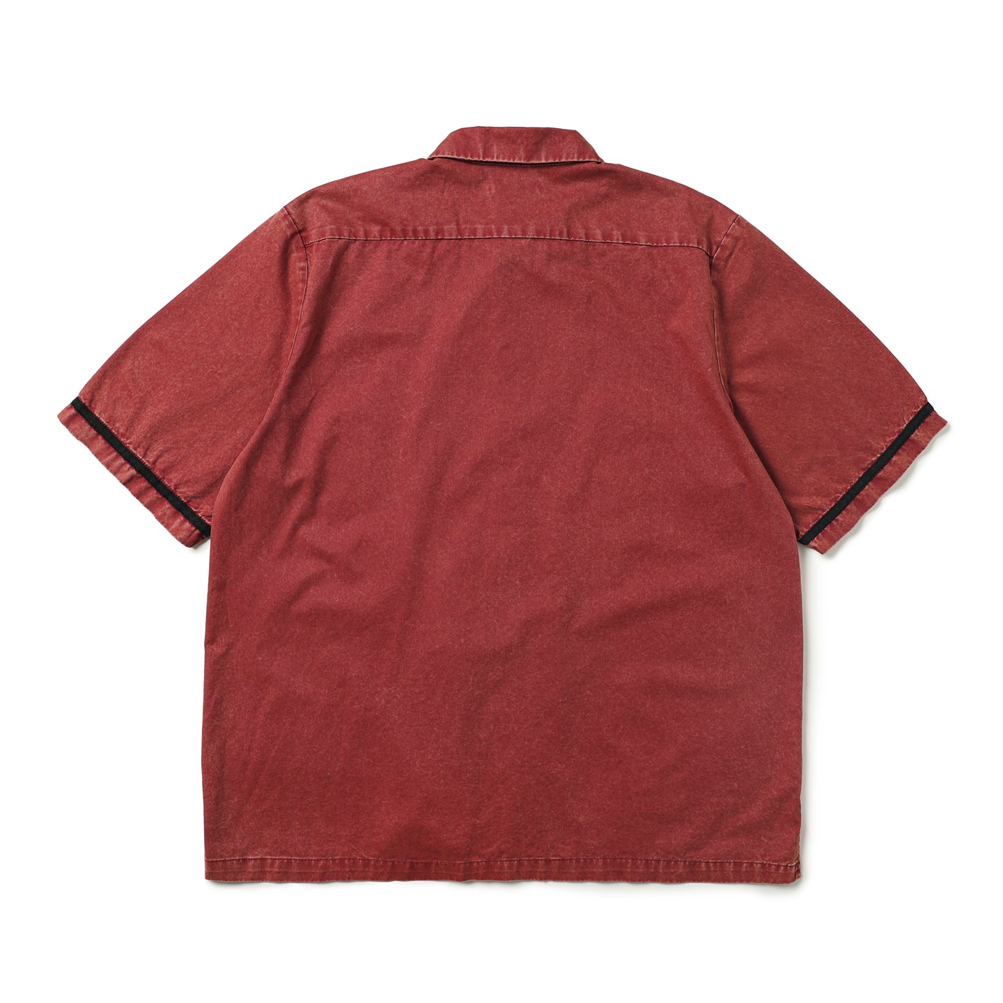 Heavy Washed Patch Embroidery Street Cotton Loose Shirt Men Skateboarding Street Dance Rust Red Short Sleeve
