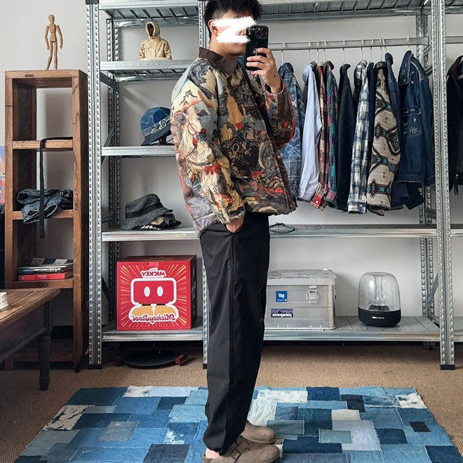 Three Kingdoms Guan Yu Print Cotton Jacket - Custom Fabric Winter Coat (Unisex)